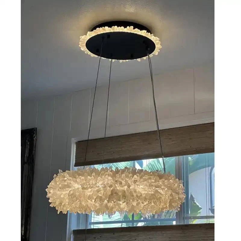 24 - 47 Inch Round Clear Geode Quartz Crystal Ring Pendant Light Modern Chandelier for Living Room - Blushlighting