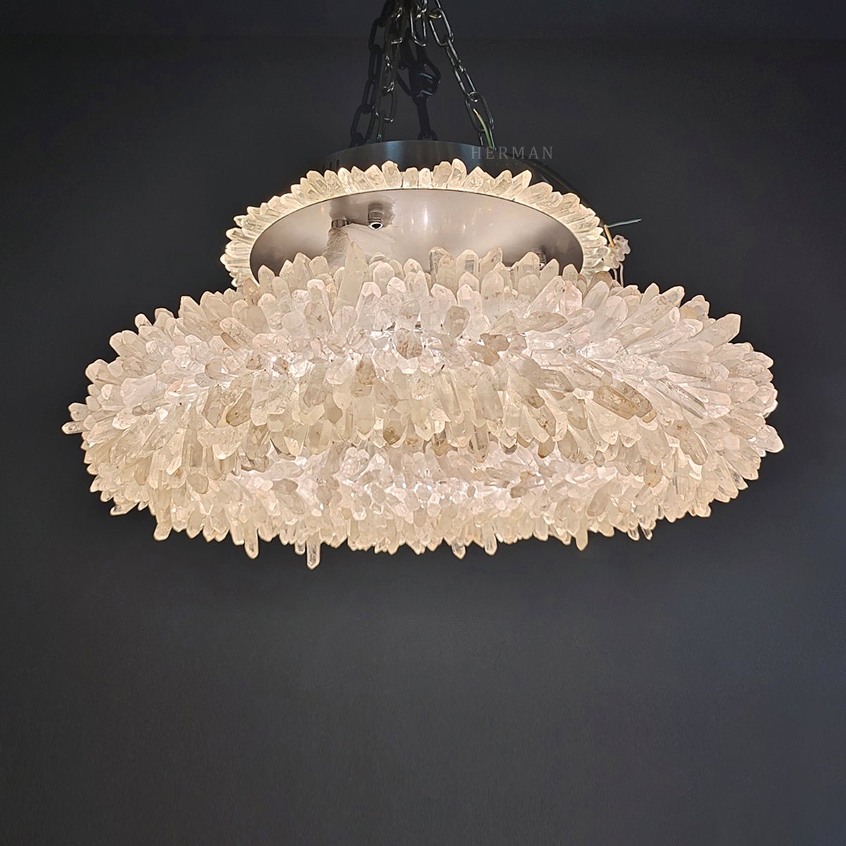 24-47 Inch Round Clear Geode Quartz Crystal Ring Pendant Light Modern Chandelier for Living Room - Diam 24''BrassBlushlighting