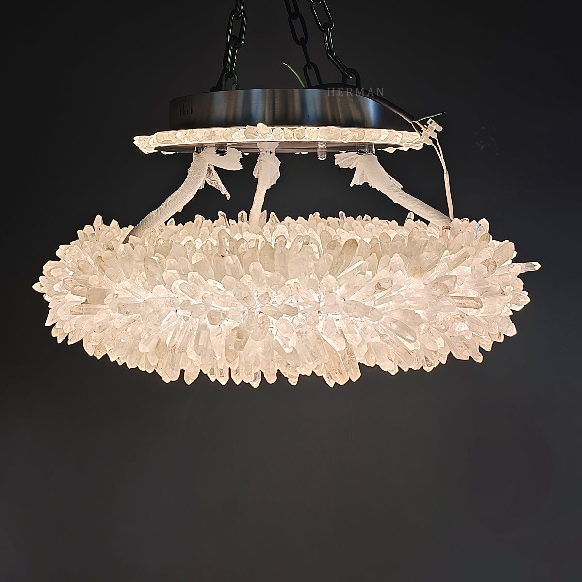 24-47 Inch Round Clear Geode Quartz Crystal Ring Pendant Light Modern Chandelier for Living Room - Custom 24'' FlushmountBrassBlushlighting