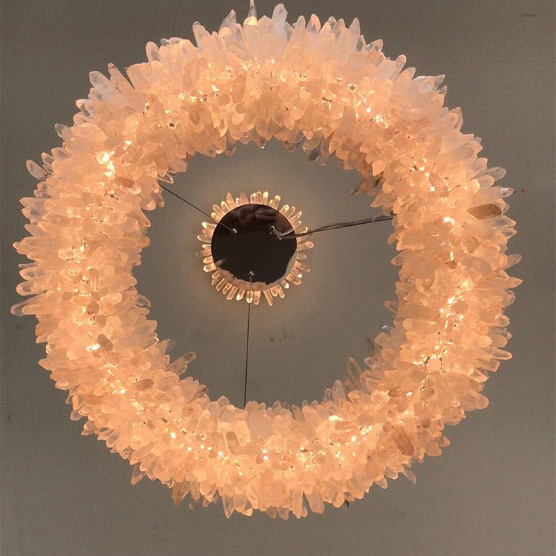 24-47 Inch Round Clear Geode Quartz Crystal Ring Pendant Light Modern Chandelier for Living Room - Diam 31.5''BrassBlushlighting