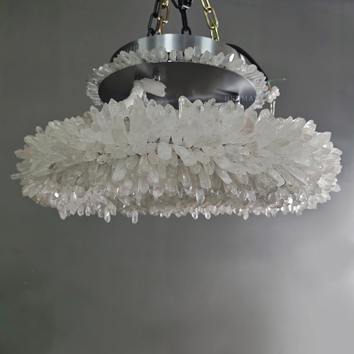24-47 Inch Round Clear Geode Quartz Crystal Ring Pendant Light Modern Chandelier for Living Room - Custom 24'' FlushmountBrassBlushlighting