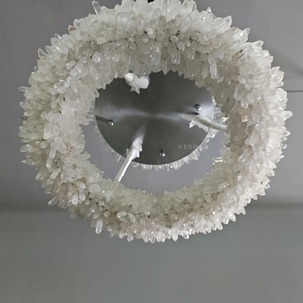 24-47 Inch Round Clear Geode Quartz Crystal Ring Pendant Light Modern Chandelier for Living Room - Custom 24'' FlushmountBrassBlushlighting