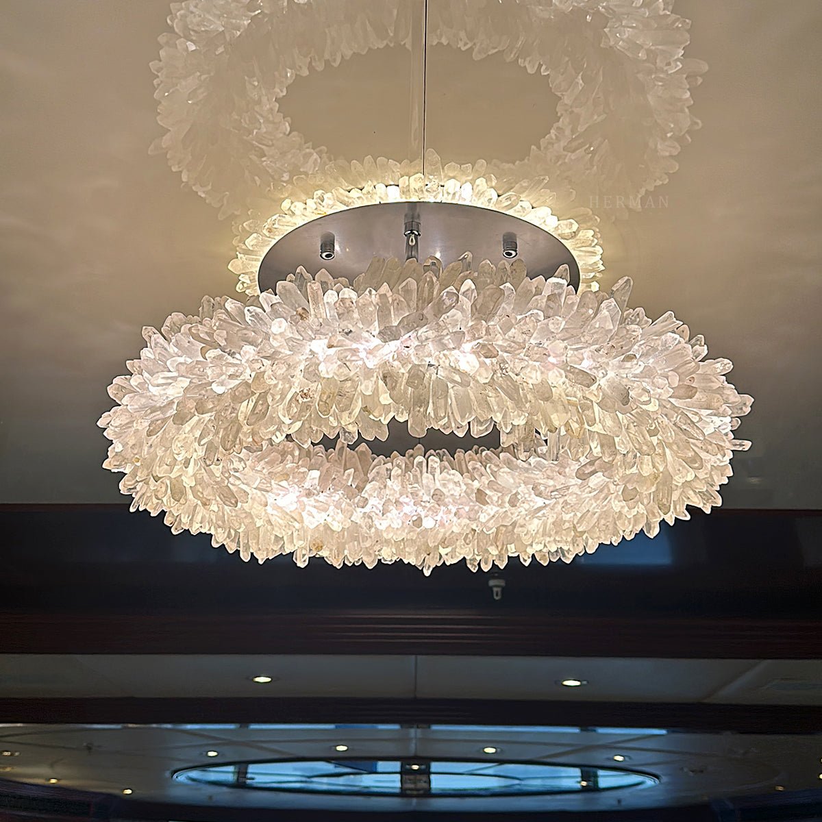 24-47 Inch Round Clear Geode Quartz Crystal Ring Pendant Light Modern Chandelier for Living Room - Custom 24'' FlushmountBrassBlushlighting