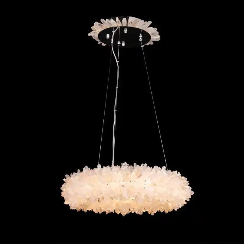 24 - 47 Inch Round Clear Geode Quartz Crystal Ring Pendant Light Modern Chandelier for Living Room - Blushlighting