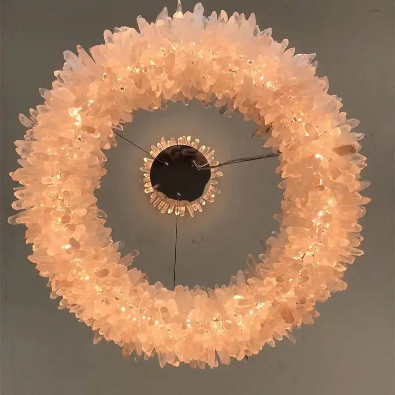 24 - 47 Inch Round Clear Geode Quartz Crystal Ring Pendant Light Modern Chandelier for Living Room - Blushlighting