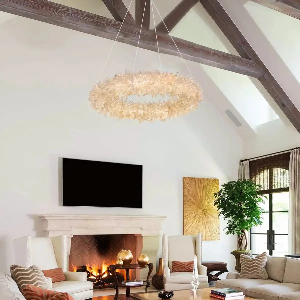 24 - 47 Inch Round Clear Geode Quartz Crystal Ring Pendant Light Modern Chandelier for Living Room - Blushlighting