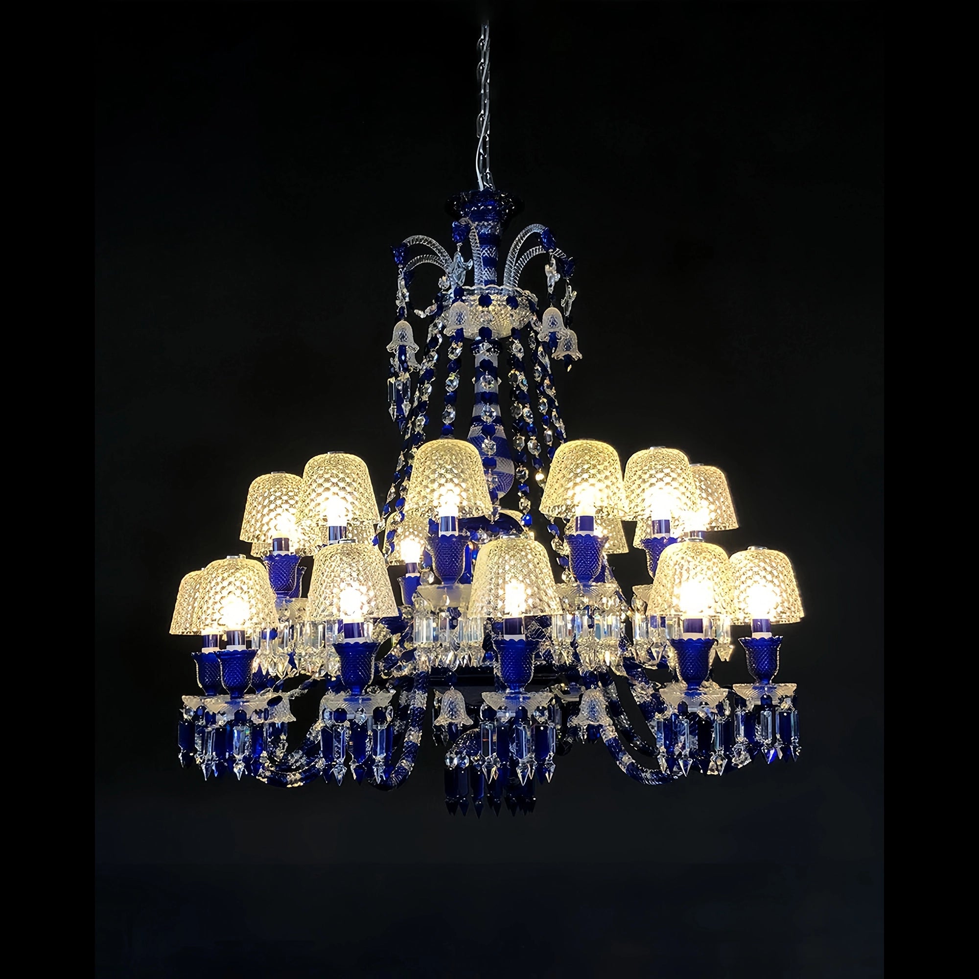 24 Lights Chandelier Blue & Clear Crystal Lighting - Blushlighting