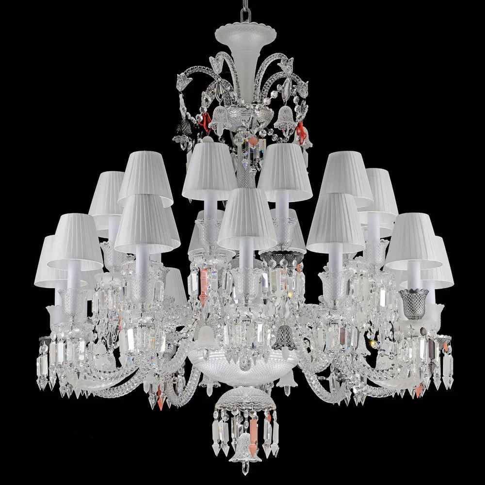 24 Lights Premium Crystal Chandelier with Lampshades - Blushlighting