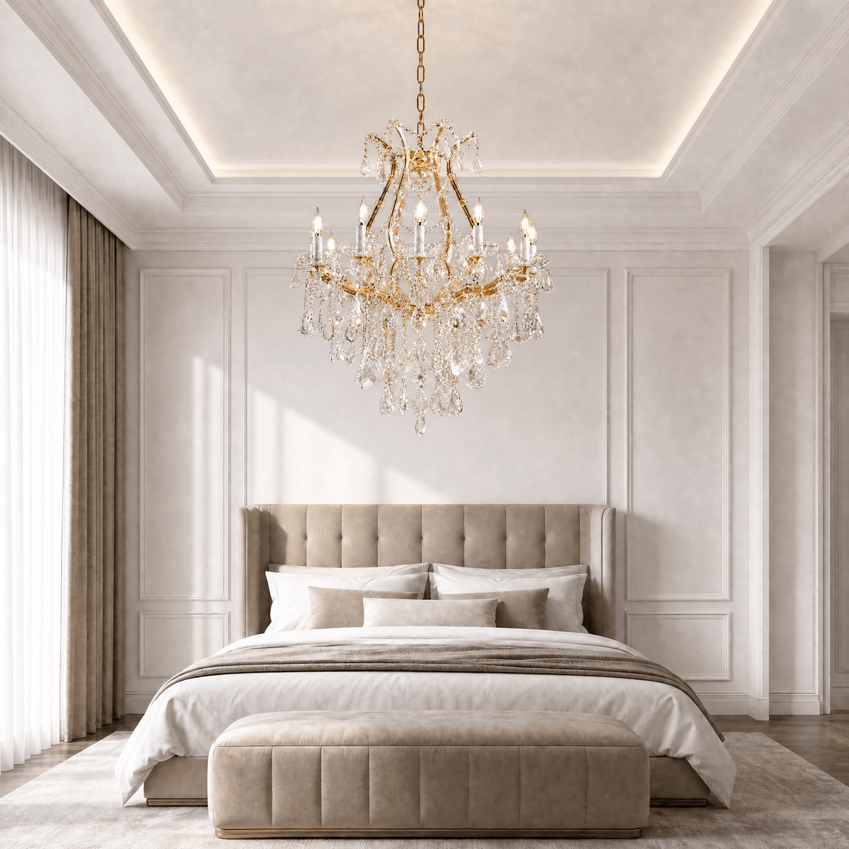 28.3" 12-Light Maria Theresa Crystal Chandelier - Gold - Blushlighting
