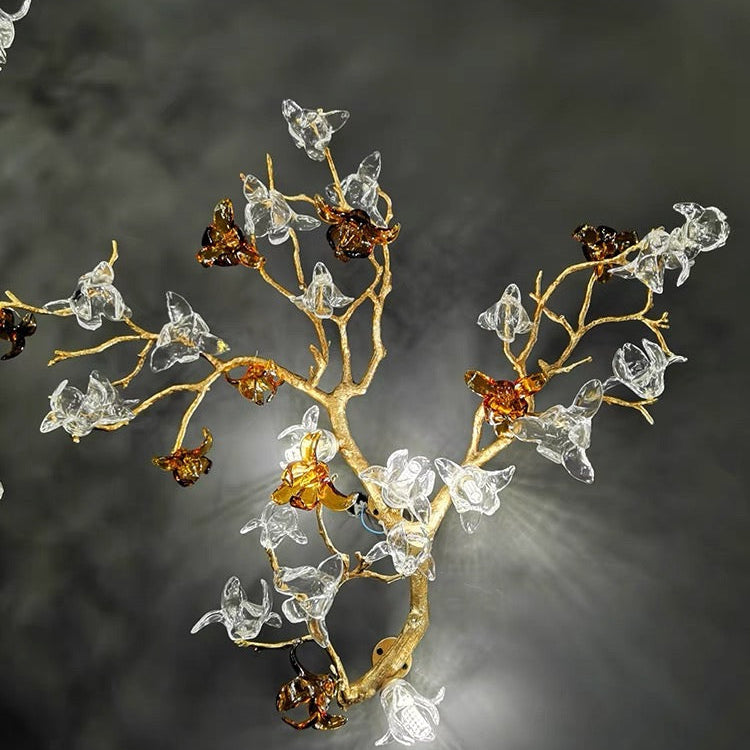 Designer Favorite Brass Branch Chandelier with Artistic Flower Glass for Dining Room Living Room and Kitchen Island-Chandeliers-Wall Light/W21.65"*H19.7"-Warm Light-Blushlighting