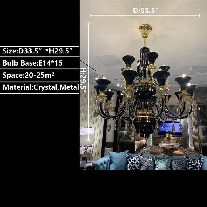 American Traditional Branch Crystal Chandelier with Candle Design in Black and GBUd