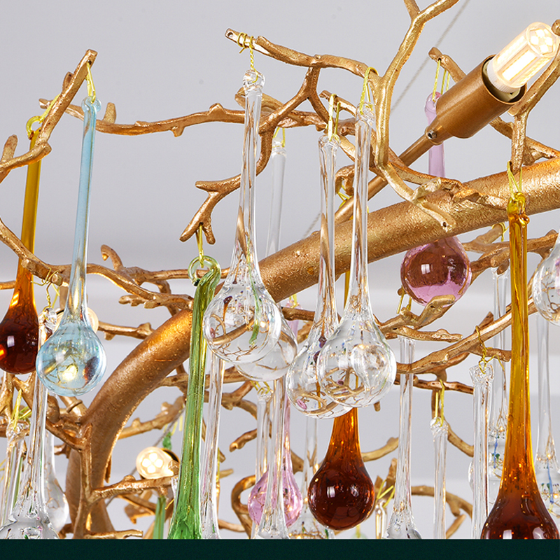 Avis CBUorful Crystal Raindrop Branch Chandelier - Ineffable Lighting