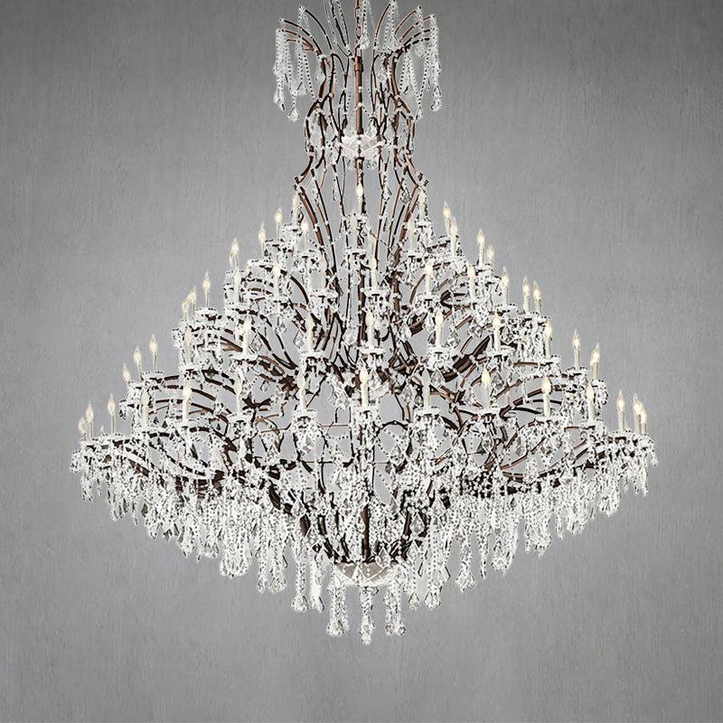 19th C. Romoco Iron & Crystal Round Chandelier 101"