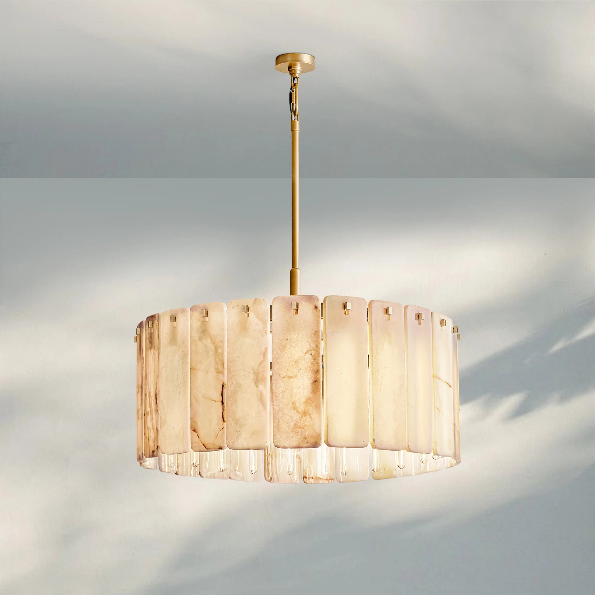 Calametta Onyx Round Chandelier 36" 48'' 60''-36''-Lacquered Burnished Brass-Blushlighting
