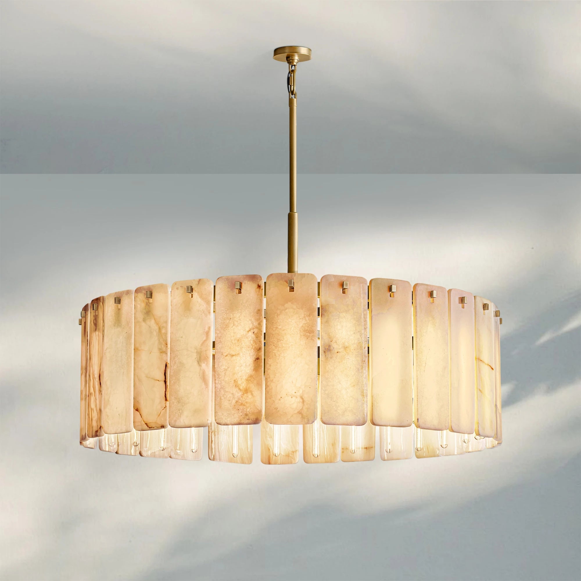 Calametta Onyx Round Chandelier 36" 48'' 60''-48''-Lacquered Burnished Brass-Blushlighting