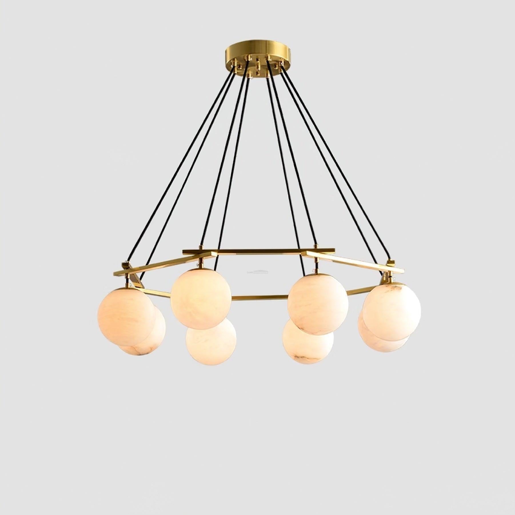 Miira Alabaster Chandelier with 3/6/8 heads-8 heads 34.6" x H 59"/ Dia 88cm x H 150cm-Brass & White Alabaster-Blushlighting