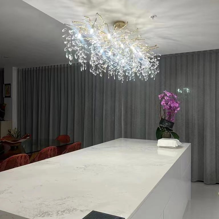 French Branch Crystal Chandelier with Elegant Crystal Leaves-Chandeliers-Blushlighting