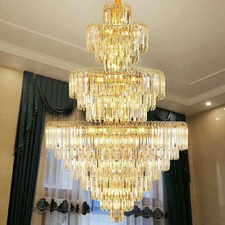 3 Layers Extra Large Living Room Chandelier Luxury Foyer Entryway Crystal Light Fixture - D39.4"*H59.1"/ 30 Lights/74.9kgBlushlighting