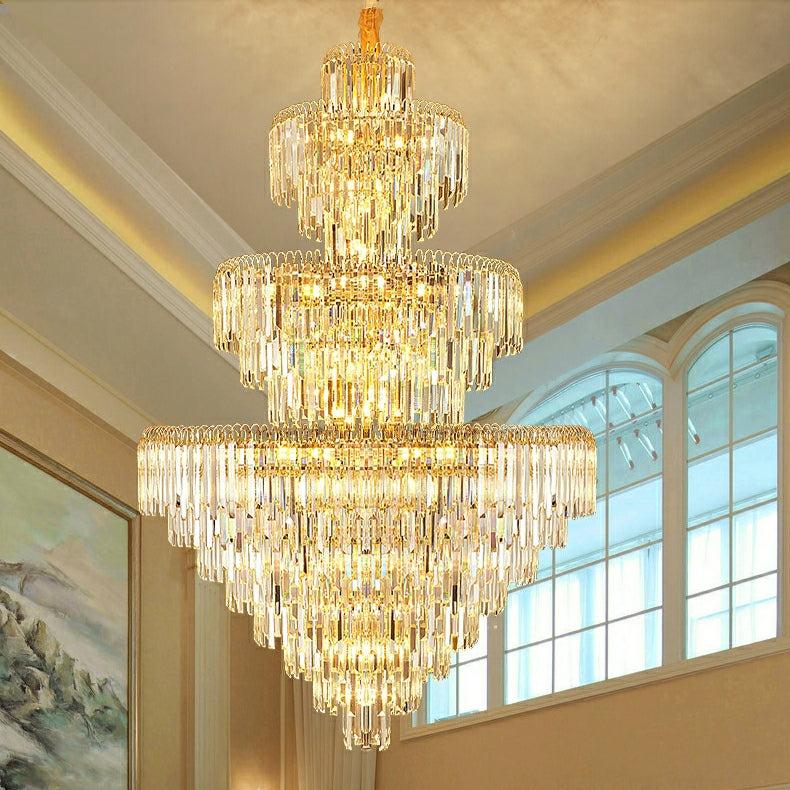 3 Layers Extra Large Living Room Chandelier Luxury Foyer Entryway Crystal Light Fixture - D39.4"*H59.1"/ 30 Lights/74.9kgBlushlighting