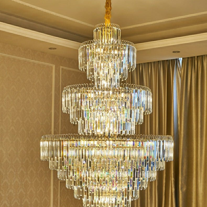3 Layers Extra Large Living Room Chandelier Luxury Foyer Entryway Crystal Light Fixture - D39.4"*H59.1"/ 30 Lights/74.9kgBlushlighting