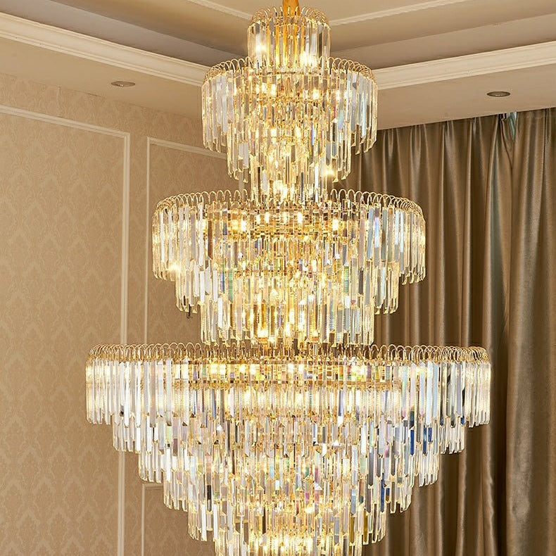 3 Layers Extra Large Living Room Chandelier Luxury Foyer Entryway Crystal Light Fixture - D39.4"*H59.1"/ 30 Lights/74.9kgBlushlighting