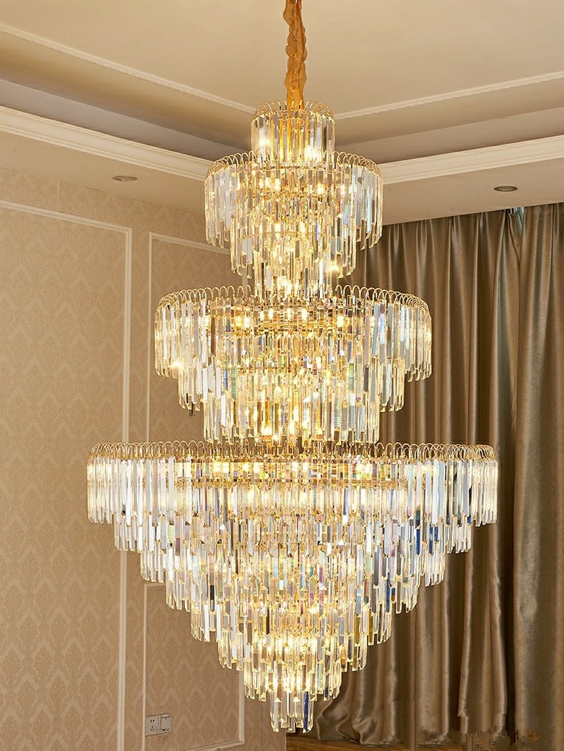 3 Layers Extra Large Living Room Chandelier Luxury Foyer Entryway Crystal Light Fixture - D39.4"*H59.1"/ 30 Lights/74.9kgBlushlighting
