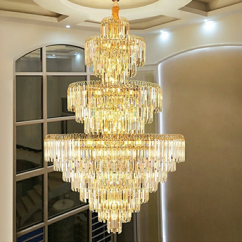 3 Layers Extra Large Living Room Chandelier Luxury Foyer Entryway Crystal Light Fixture - D39.4"*H59.1"/ 30 Lights/74.9kgBlushlighting