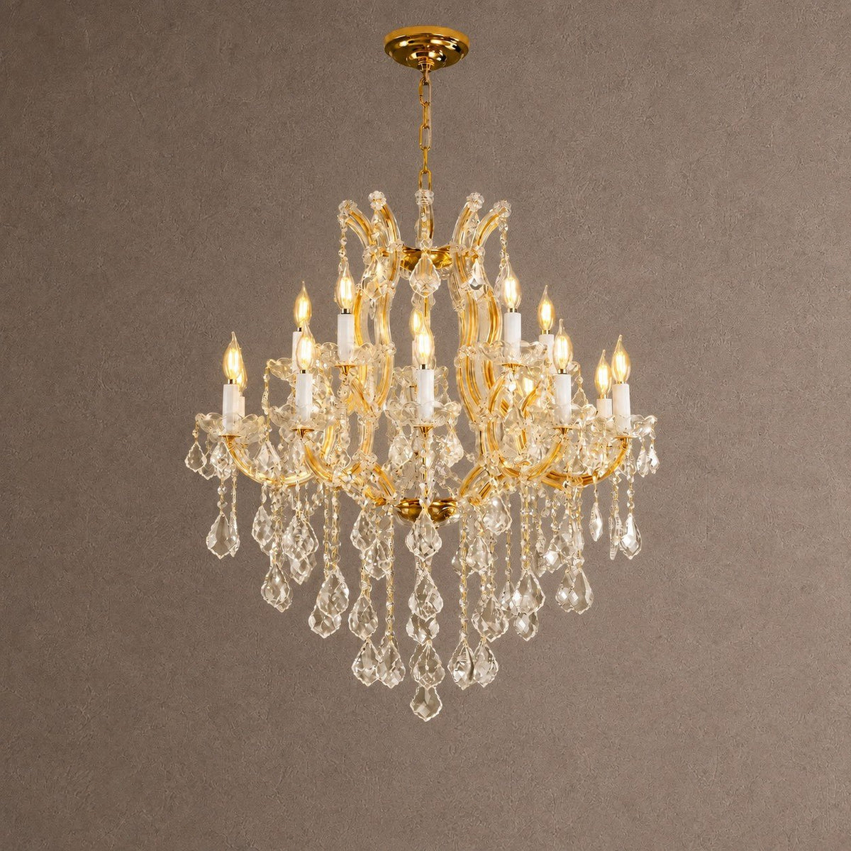 30" 15-Light 2-Tier Maria Theresa Crystal Chandelier - Gold - Blushlighting