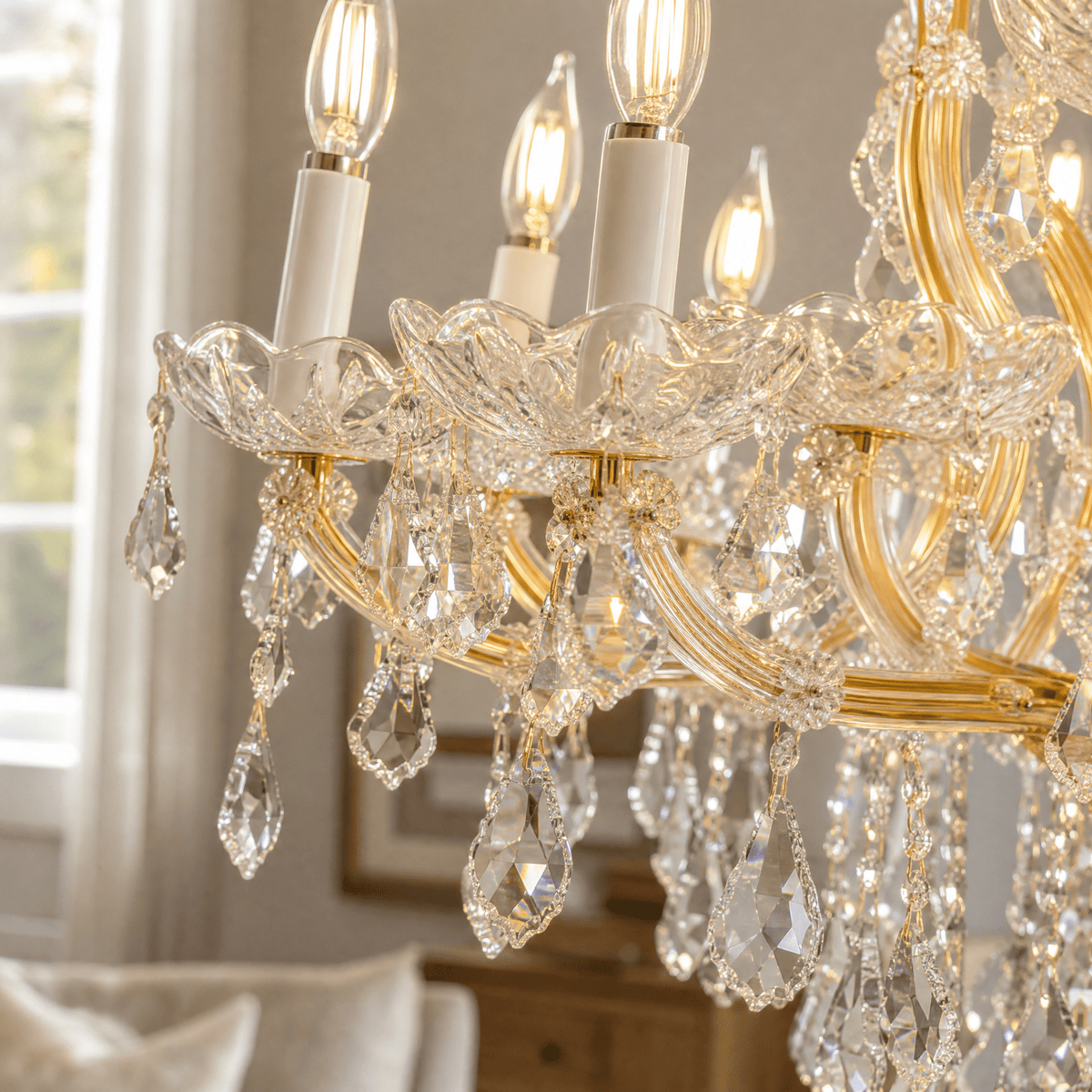 30" 15-Light 2-Tier Maria Theresa Crystal Chandelier - Gold - Blushlighting
