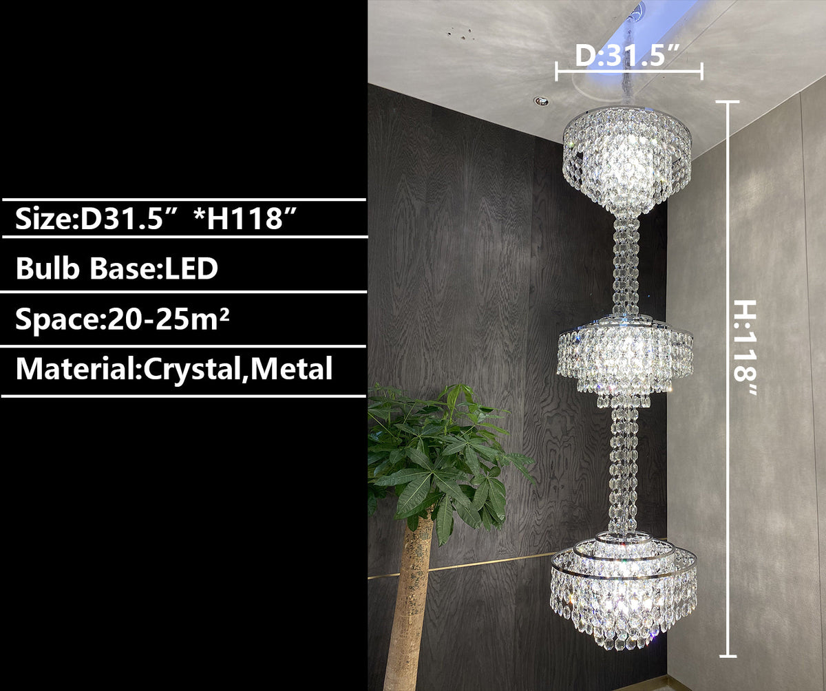 long,crystal, seashells,silver, 3-tiered,staircase,oversized,modern, French,2023 New,round,elegant,chandelier,pendants,dimension,details