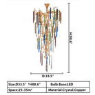 colorful, creative, Modern Light Luxury Brass Branches Colored Glass Column Chandelier for Staircase/Living Room/High-ceiling Space,special,unique,gorgeous, dimmable, dimension