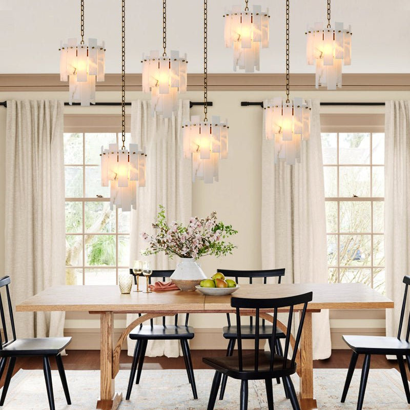 3/5/7-light Tired Alabaster marble Cluster Chandelier 13" with adjustable chain-Luxury Modern Chandelier-Blushlighting-Blushlighting