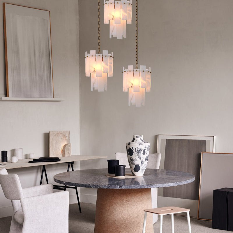 3/5/7-light Tired Alabaster marble Cluster Chandelier 13" with adjustable chain-Luxury Modern Chandelier-Blushlighting-Blushlighting