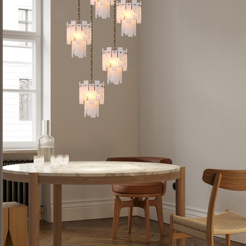 3/5/7-light Tired Alabaster marble Cluster Chandelier 13" with adjustable chain-Luxury Modern Chandelier-Blushlighting-Blushlighting