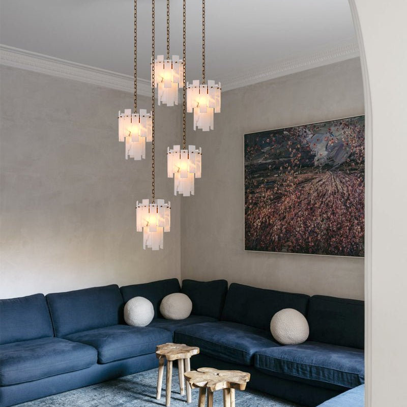 3/5/7-light Tired Alabaster marble Cluster Chandelier 13" with adjustable chain-Luxury Modern Chandelier-Blushlighting-Blushlighting