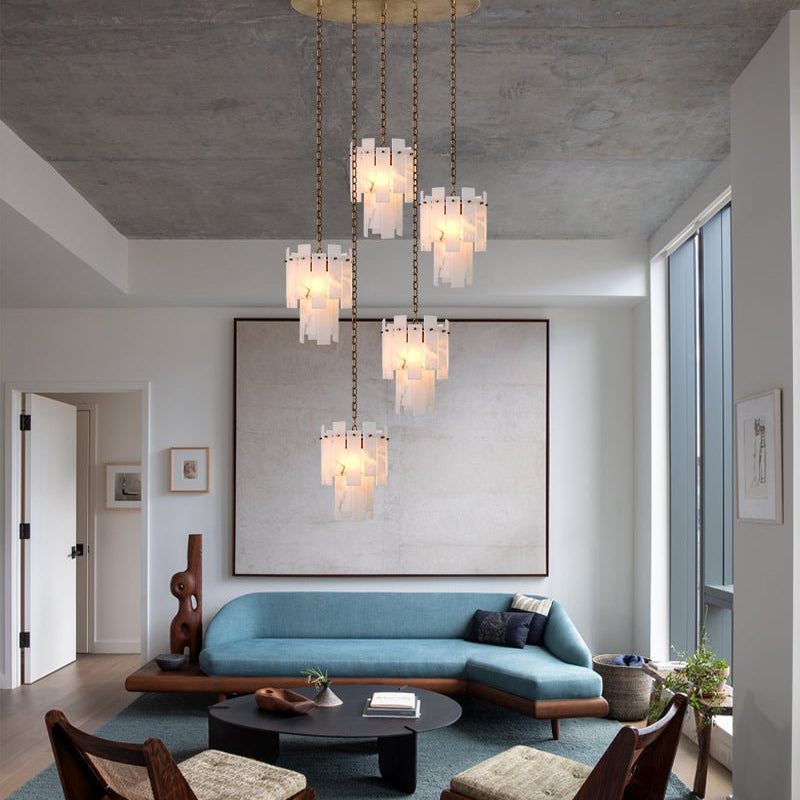 3/5/7-light Tired Alabaster marble Cluster Chandelier 13" with adjustable chain-Luxury Modern Chandelier-Blushlighting-Blushlighting