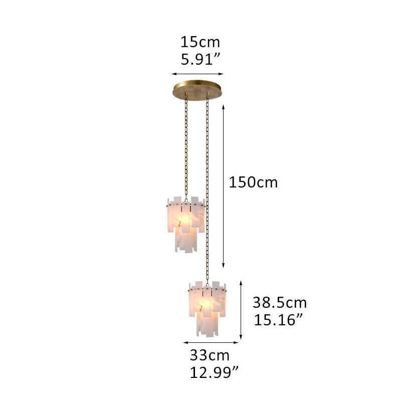 3/5/7-light Tired Alabaster marble Cluster Chandelier 13" with adjustable chain-Luxury Modern Chandelier-Blushlighting-2-light-D33*H38.5CM/D12.99“*H15.16"-A-Brass-Blushlighting