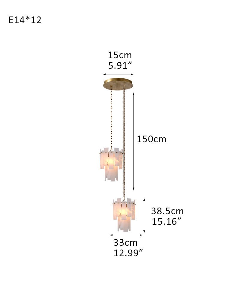 3/5/7-light Tired Alabaster marble Cluster Chandelier 13" with adjustable chain-Luxury Modern Chandelier-Blushlighting-2-light-D33*H38.5CM/D12.99“*H15.16"-A-Brass-Blushlighting