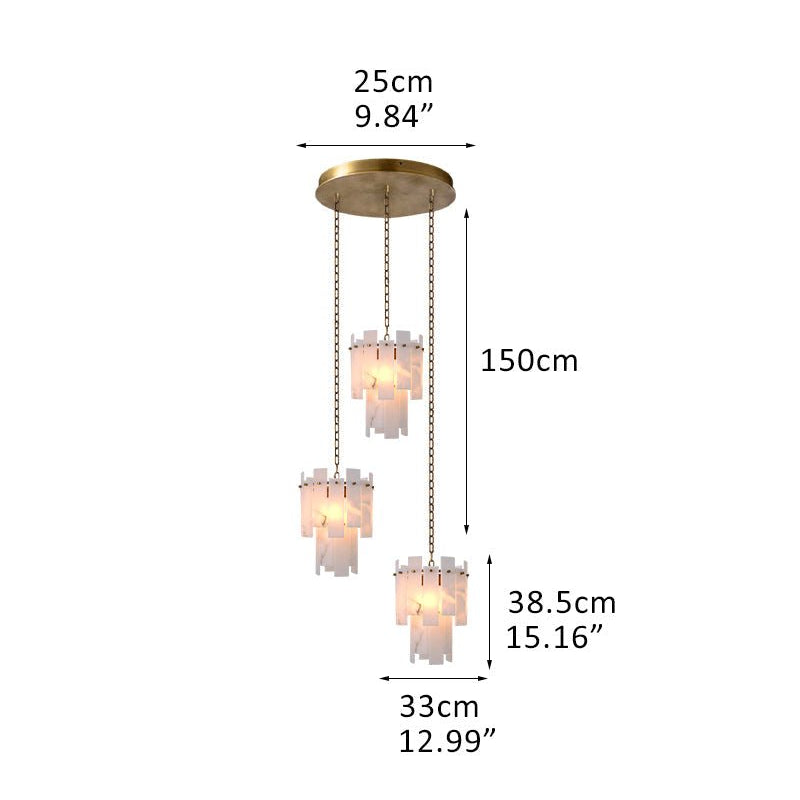 3/5/7-light Tired Alabaster marble Cluster Chandelier 13" with adjustable chain-Luxury Modern Chandelier-Blushlighting-3-light-D33*H38.5CM/D12.99“*H15.16"-A-Brass-Blushlighting