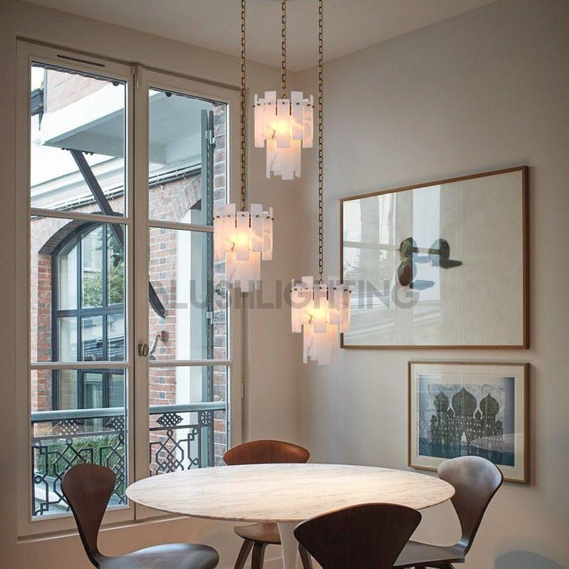 3/5/7-light Tired Alabaster marble Cluster Chandelier 13" with adjustable chain-Luxury Modern Chandelier-Blushlighting-Blushlighting