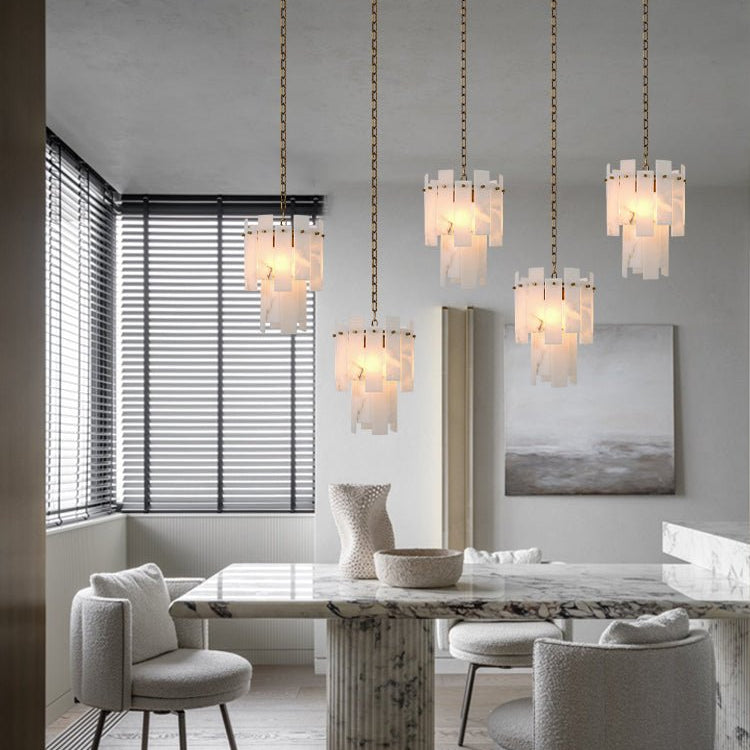 3/5/7-light Tired Alabaster marble Cluster Chandelier 13" with adjustable chain-Luxury Modern Chandelier-Blushlighting-Blushlighting