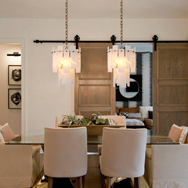 3/5/7-light Tired Alabaster marble Cluster Chandelier 13" with adjustable chain-Luxury Modern Chandelier-Blushlighting-Blushlighting