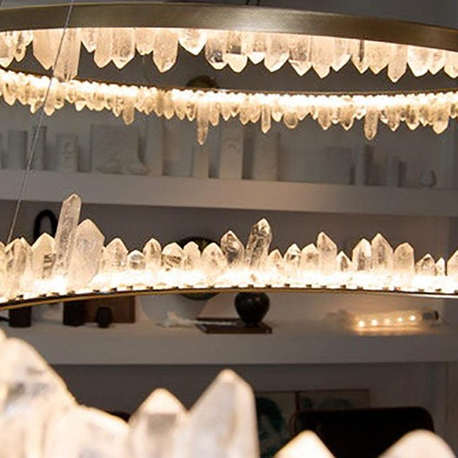 36 Inch Round Modern Chandelier Brass & Clear Geode Quartz Crystal Hanging Light - Single Ring D47''BrassBlushlighting