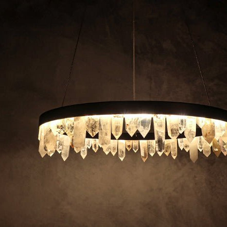 36 Inch Round Modern Chandelier Brass & Clear Geode Quartz Crystal Hanging Light - Single Ring D36''BrassBlushlighting