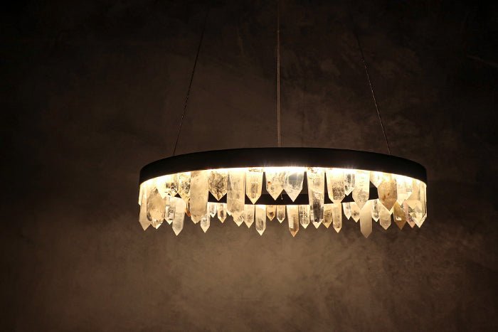 36 Inch Round Modern Chandelier Brass & Clear Geode Quartz Crystal Hanging Light - Single Ring D36''BrassBlushlighting