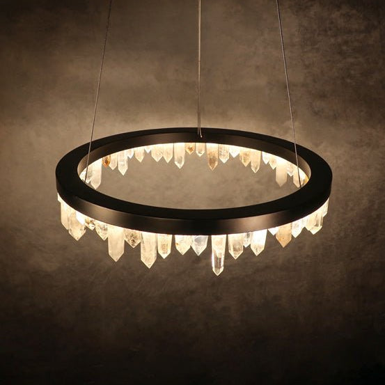 36 Inch Round Modern Chandelier Brass & Clear Geode Quartz Crystal Hanging Light - Single Ring D36''BronzeBlushlighting