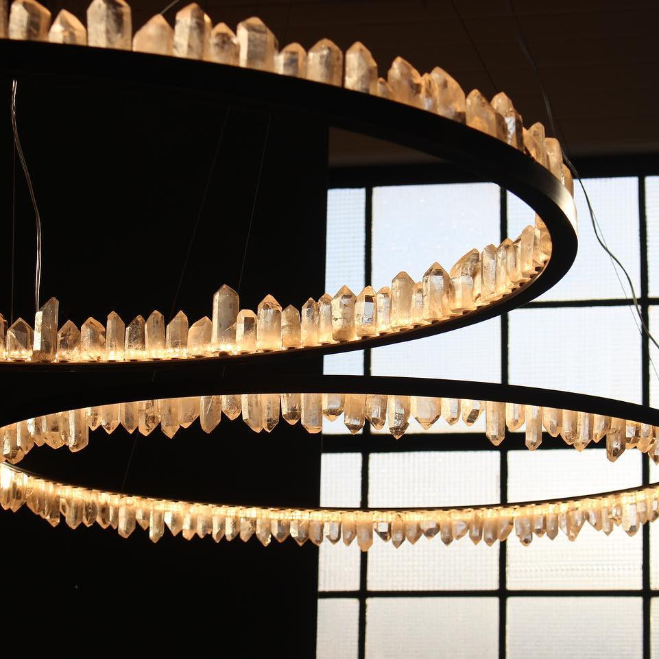 36 Inch Round Modern Chandelier Brass & Clear Geode Quartz Crystal Hanging Light - Single Ring D36''BronzeBlushlighting
