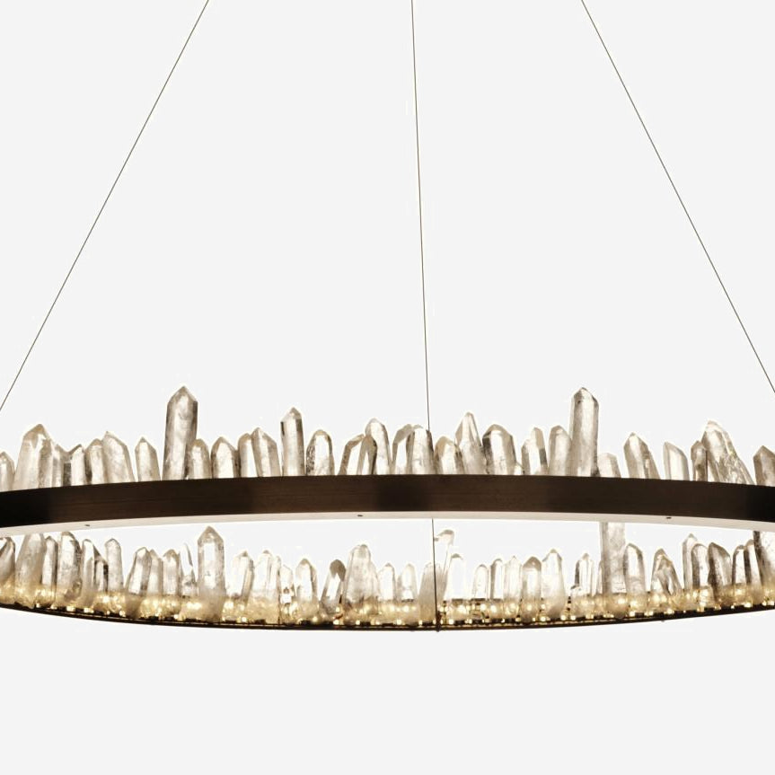 36 Inch Round Modern Chandelier Brass & Clear Geode Quartz Crystal Hanging Light - Single Ring D47''BrassBlushlighting