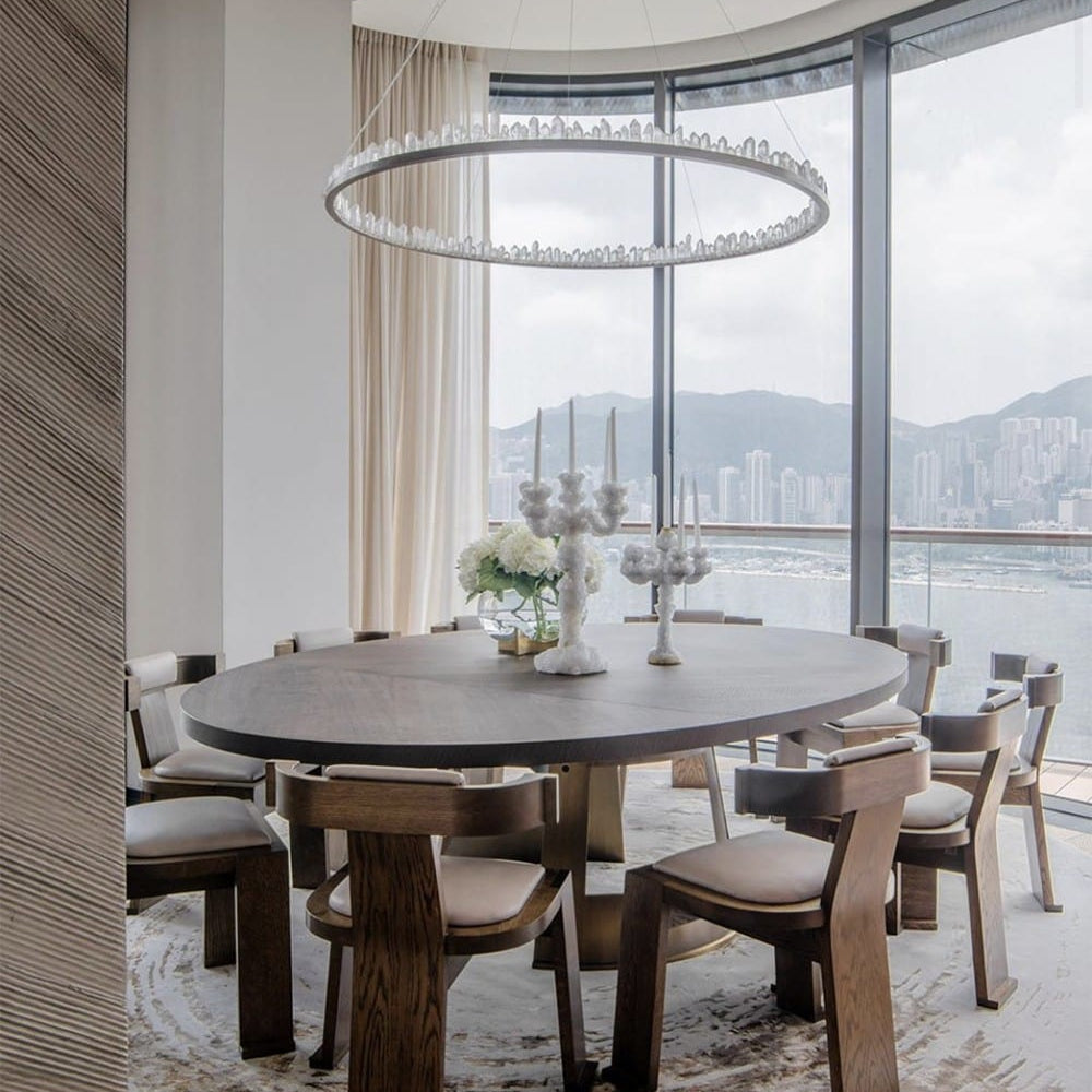 36 Inch Round Modern Chandelier Brass & Clear Geode Quartz Crystal Hanging Light - Single Ring D47''BrassBlushlighting