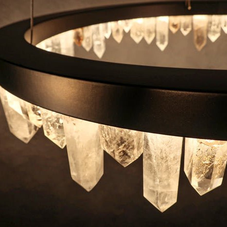 36 Inch Round Modern Chandelier Brass & Clear Geode Quartz Crystal Hanging Light - Single Ring D36''BronzeBlushlighting